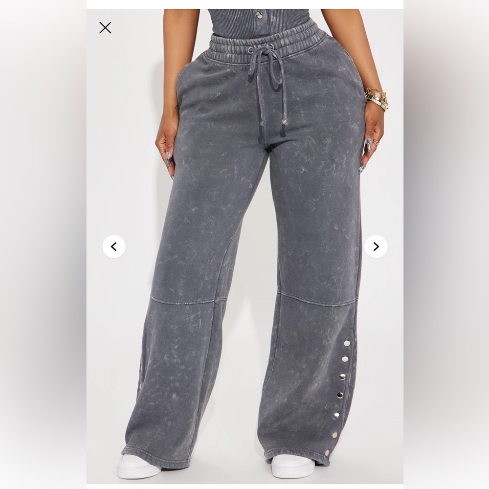 Gray Wide-Leg Pants with Silver Studs